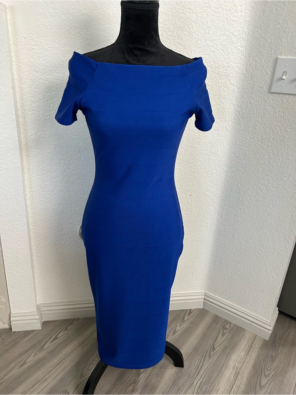 Haute Monde Cobalt Off-Shoulder Midi Dress